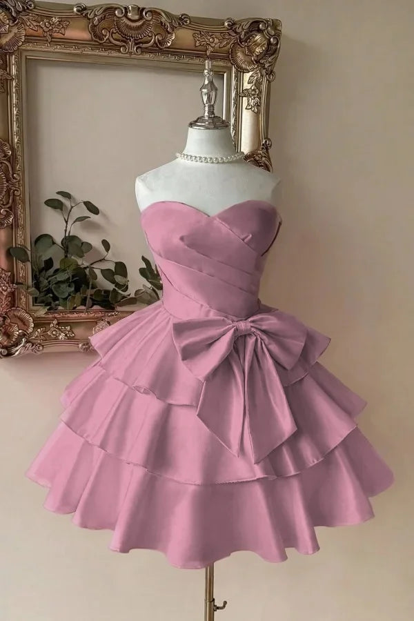 Bezauberndes Ballkleid Sweetheart Blau mit Schleife Satin Kurz Mini 15 16 Geburtstag Homecoming Kleid MP664