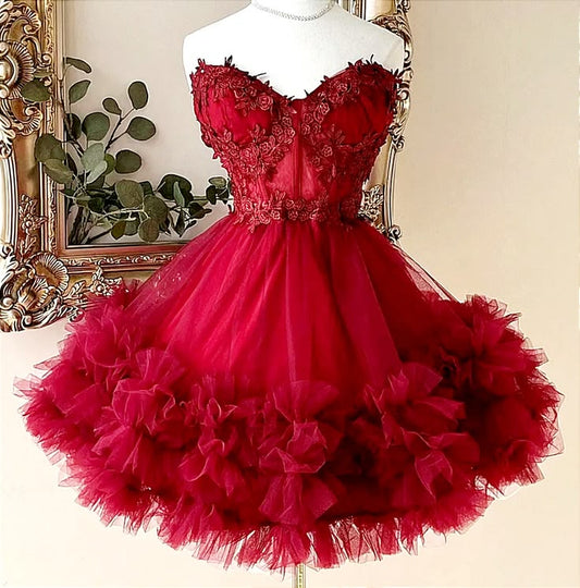 Niedliches Ballkleid, herzförmiger Ausschnitt, roter Tüll, kurz, Mini, für 15. oder 16. Geburtstag, Homecoming-Kleid MP717