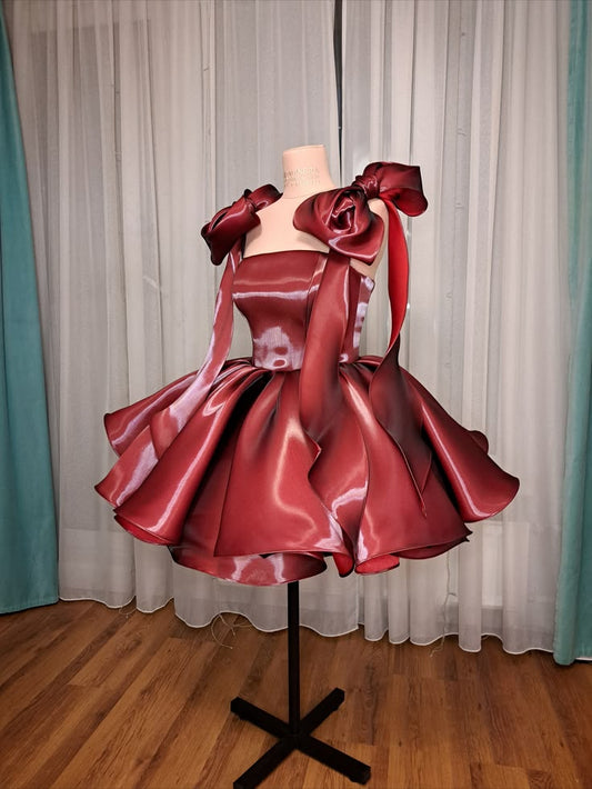 Niedliches Ballkleid Spaghettiträger Burgund Kurz Mini 16. Geburtstag Outfits Heimkehrkleid MP718