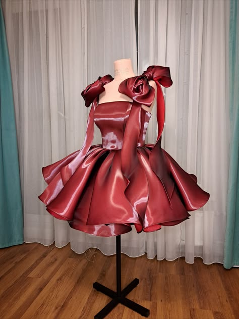 Einfaches Ballkleid aus Organza, rot mit Schleife, kurze Outfits zum 16. Geburtstag, Ballkleider MP845