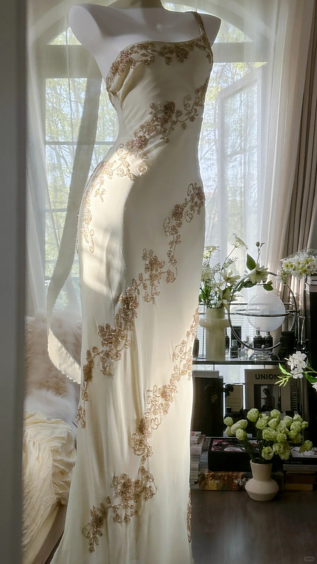 Vintage Mermaid One Shoulder Ivory Gown With Beading Evening Night Long Prom Dresses MP991