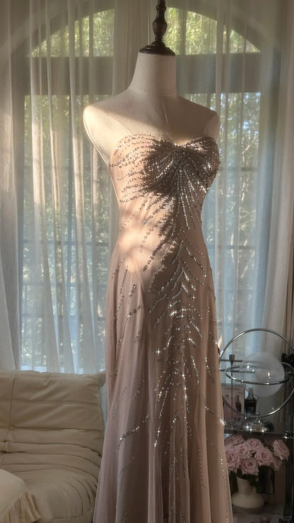 Funkelnde Meerjungfrau-Sweetheart-Champagner-Chiffon mit Perlen ärmellose festliche Outfits Ballkleider MP1111