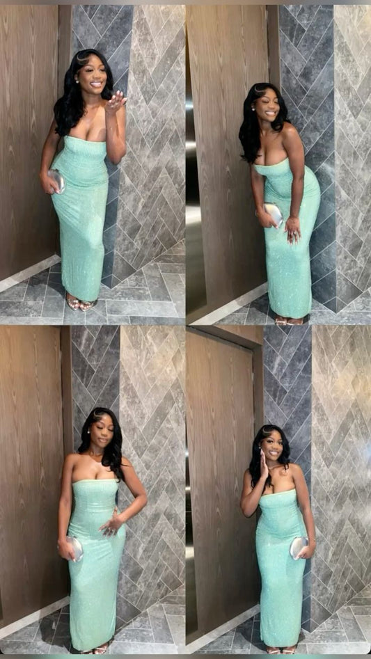 Gorgeous Mermaid Strapless Blue Sequin Black Girl Women Sleeveless Long Prom Dresses MP601