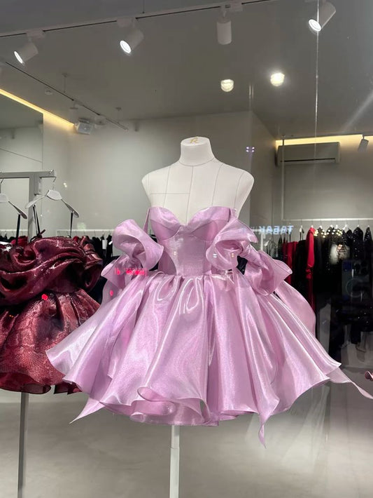 Elegantes Ballkleid Spaghettiträger Rosa Mini Homecoming Kleider Hoco Kleid 18. Geburtstag Outfit MP1285
