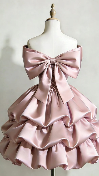 Hübsches Ballkleid schulterfrei Rosa knielang Geburtstagsparty Abschlussfeier Heimkehr 15. Geburtstag Outfits MP932