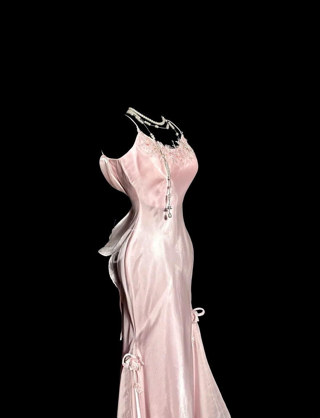 Elegant Long Prom Dresses Pink Mermaid Spaghetti Strap With Lace Satin Formal Dress Graduation Gown MP364