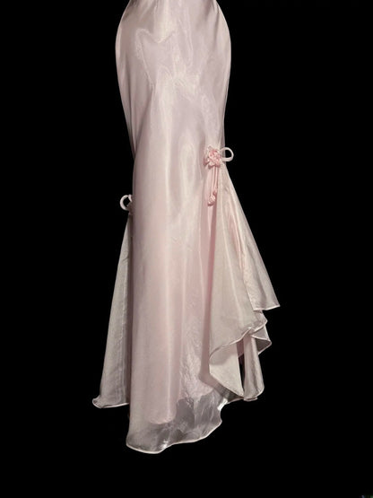 Elegant Long Prom Dresses Pink Mermaid Spaghetti Strap With Lace Satin Formal Dress Graduation Gown MP364