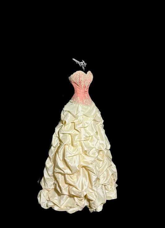 Vintage Long Prom Dresses Pink Ball Gown Sweetheart With Lace Taffeta Formal Dress Graduation Gown MP365