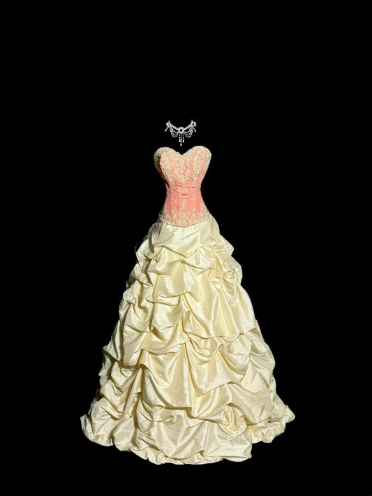 Vintage Long Prom Dresses Pink Ball Gown Sweetheart With Lace Taffeta Formal Dress Graduation Gown MP365