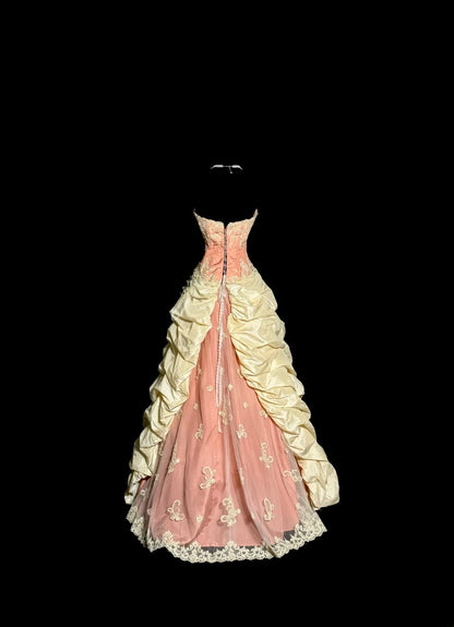 Robes de bal longues vintage roses Robe de bal bustier en taffetas avec dentelle Robe de soirée de remise de diplôme MP365