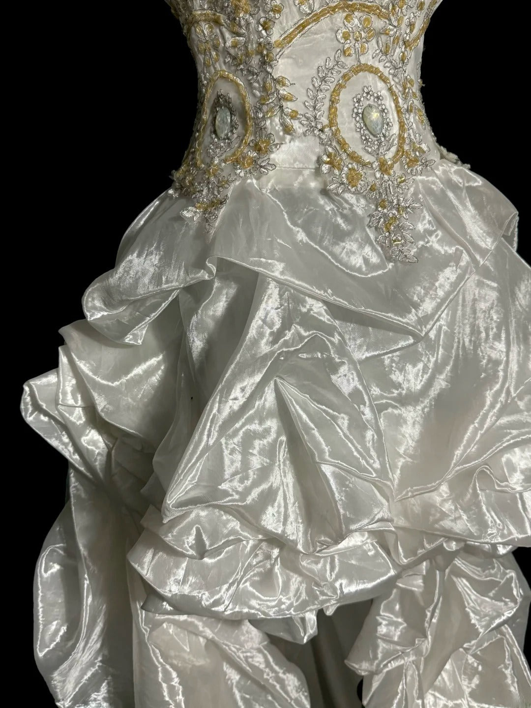 Vintage Long Prom Dresses Silver Ball Gown Strapless High Low Taffeta Formal Dresses Graduation Gown MP366