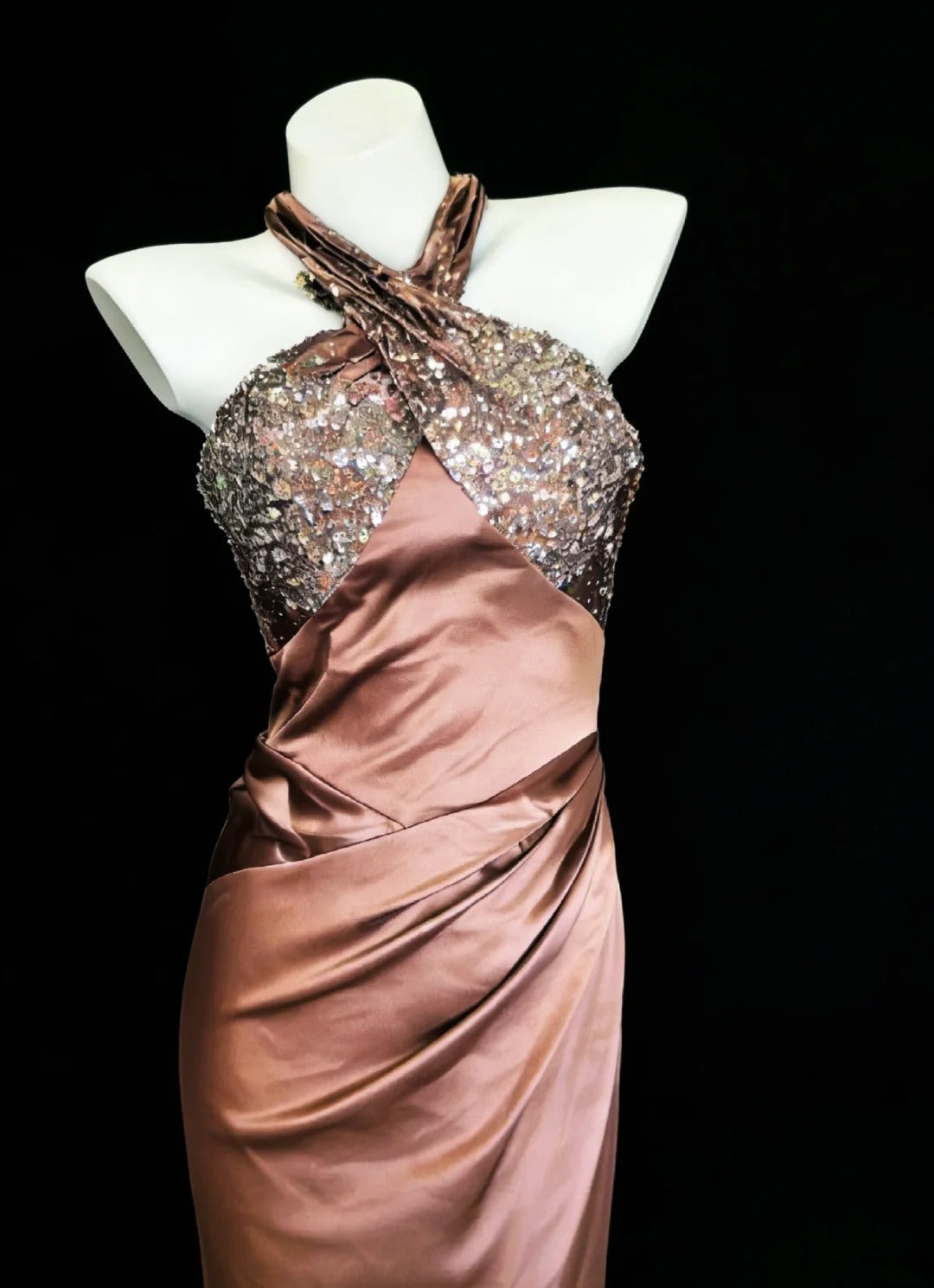 Robes de bal longues rose vintage moulantes à licou esthétique pour l'année de fin d'études 2026 Robe de soirée MP089