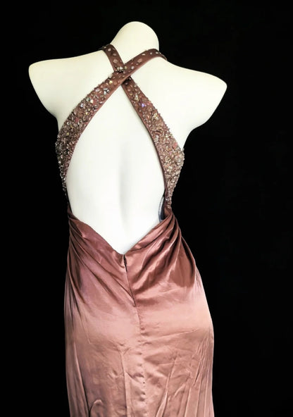 Robes de bal longues rose vintage moulantes à licou esthétique pour l'année de fin d'études 2026 Robe de soirée MP089