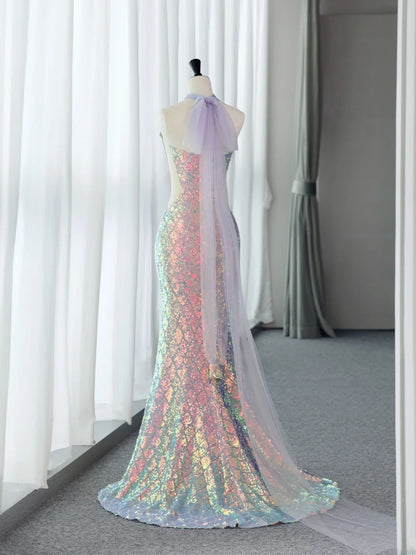 Elegante Abschlussballkleider Ästhetische trägerlose Pailletten lange Meerjungfrau Abendkleid MP232