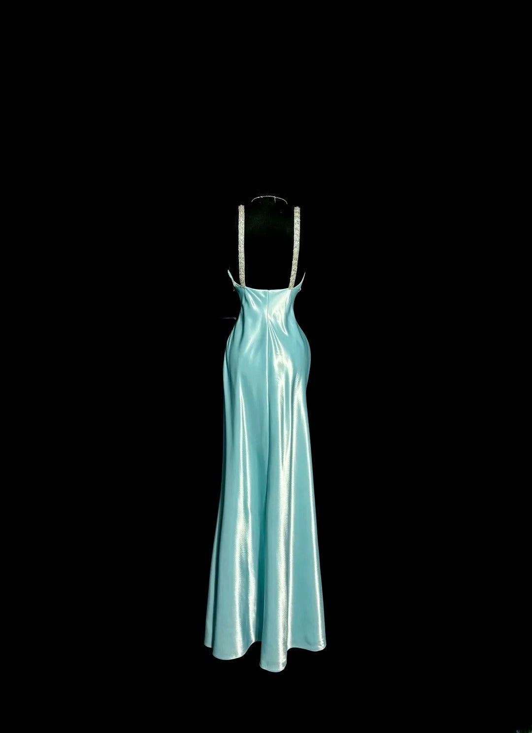 Elegant Long Prom Dresses Blue Mermaid Spaghetti Strap V Neck Satin Formal Dress Graduation Gown MP367