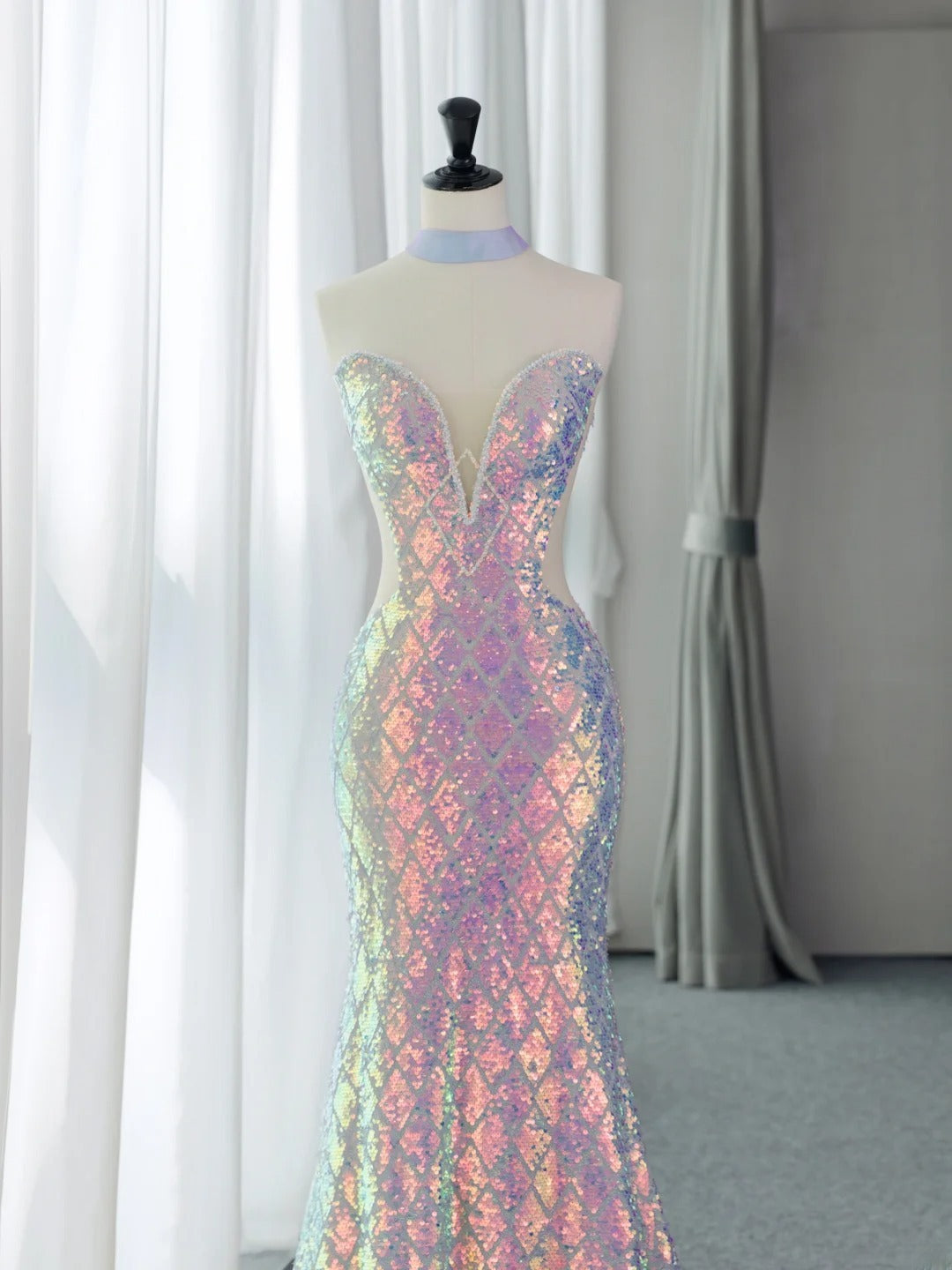 Elegante Abschlussballkleider Ästhetische trägerlose Pailletten lange Meerjungfrau Abendkleid MP232