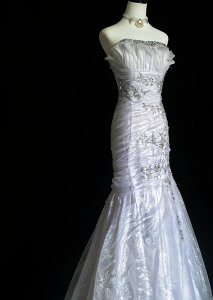 Robe de bal longue vintage sirène bustier esthétique pour la dernière année, robe de soirée bleu ciel clair MP090