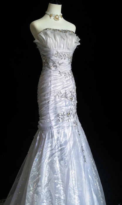 Robe de bal longue vintage sirène bustier esthétique pour la dernière année, robe de soirée bleu ciel clair MP090