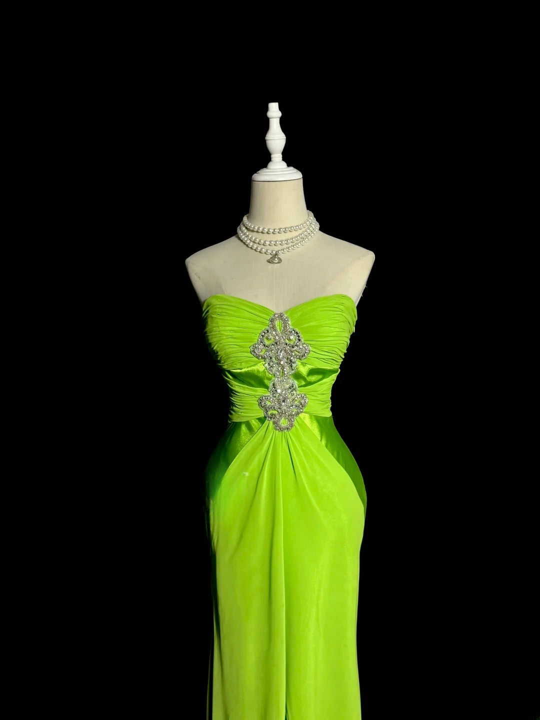Vintage Long 50s Prom Dresses Green Mermaid Sweetheart Chiffon Satin Formal Dress Graduation Gown MP368