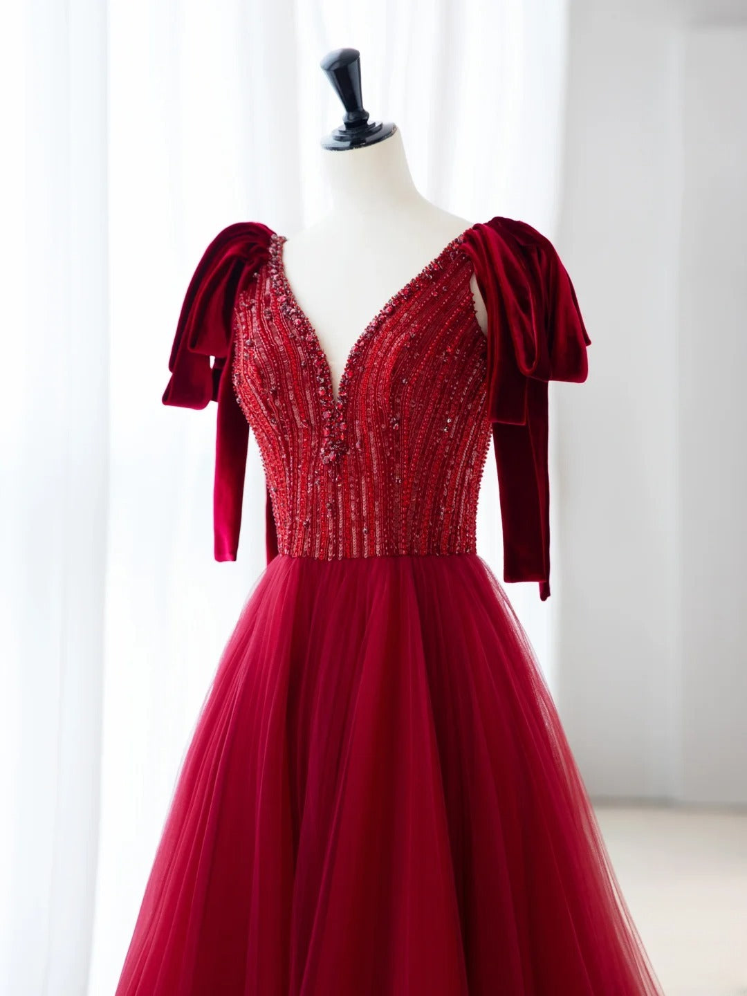 Rote Ballkleider Elegant Spaghettiträger A-Linie Perlen Pailletten Langes Abendkleid MP233