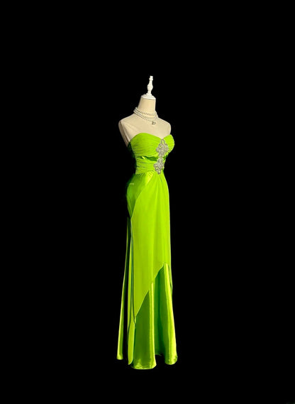 Vintage Long 50s Prom Dresses Green Mermaid Sweetheart Chiffon Satin Formal Dress Graduation Gown MP368