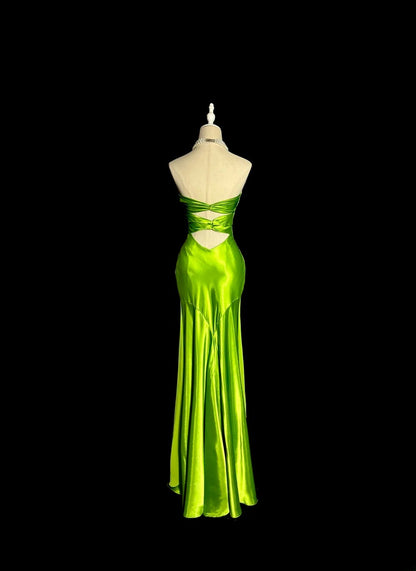 Vintage Long 50s Prom Dresses Green Mermaid Sweetheart Chiffon Satin Formal Dress Graduation Gown MP368