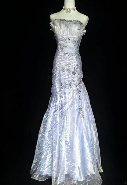 Robe de bal longue vintage sirène bustier esthétique pour la dernière année, robe de soirée bleu ciel clair MP090
