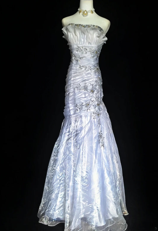 Vintage Mermaid Strapless Aesthetic Long Prom Dresses For Senior Year Light Sky Blue Evening Dress MP090