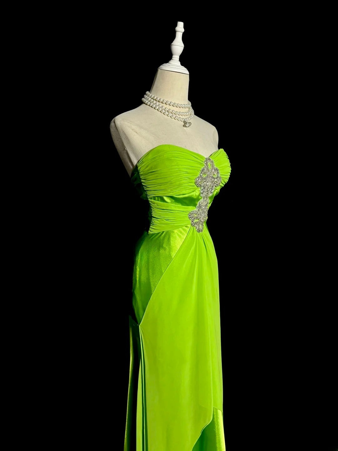 Vintage Long 50s Prom Dresses Green Mermaid Sweetheart Chiffon Satin Formal Dress Graduation Gown MP368