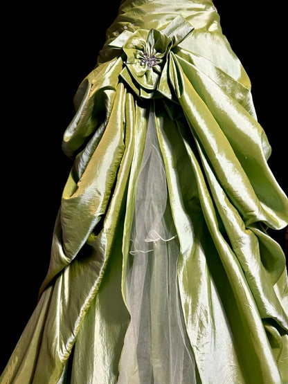 Vintage Long 60s Prom Dresses Silver Ball Gown Sweetheart Green Taffeta Formal Dresses Graduation Gown MP369