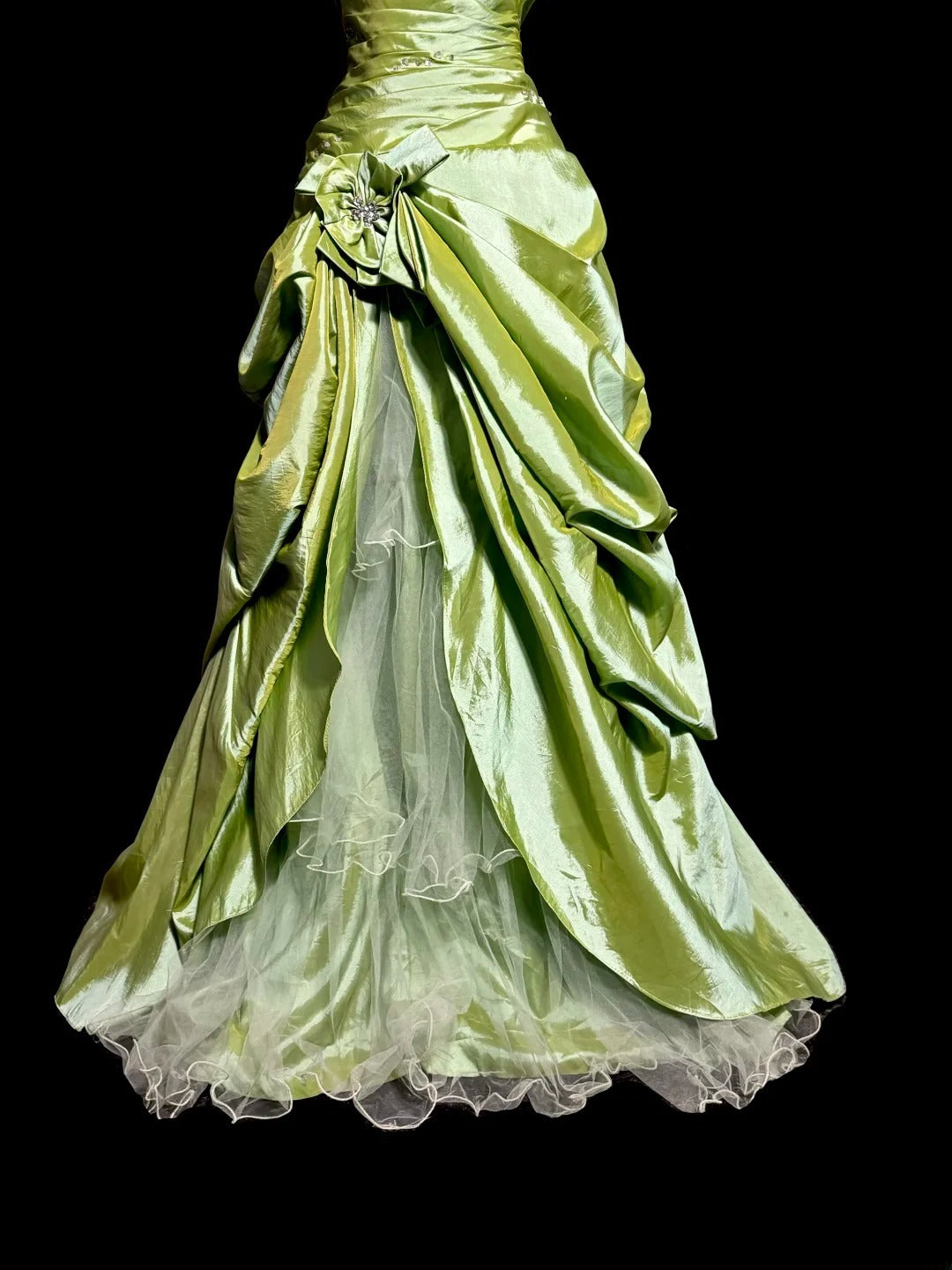 Vintage Long 60s Prom Dresses Silver Ball Gown Sweetheart Green Taffeta Formal Dresses Graduation Gown MP369
