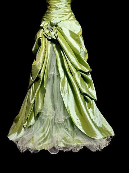 Vintage Long 60s Prom Dresses Silver Ball Gown Sweetheart Green Taffeta Formal Dresses Graduation Gown MP369