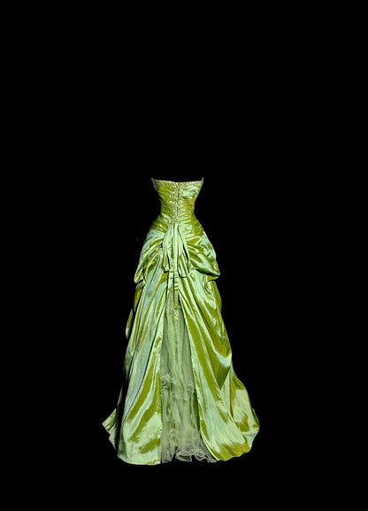 Vintage Long 60s Prom Dresses Silver Ball Gown Sweetheart Green Taffeta Formal Dresses Graduation Gown MP369