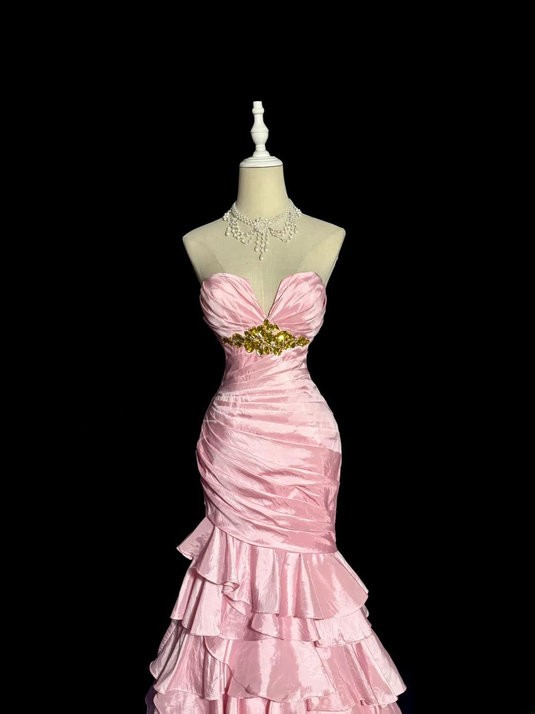 Longues Robes de Bal Vintage des Années 80 Rose Sirène Cœur Taffetas Robe de Soirée Formelle Robe de Remise des Diplômes MP370