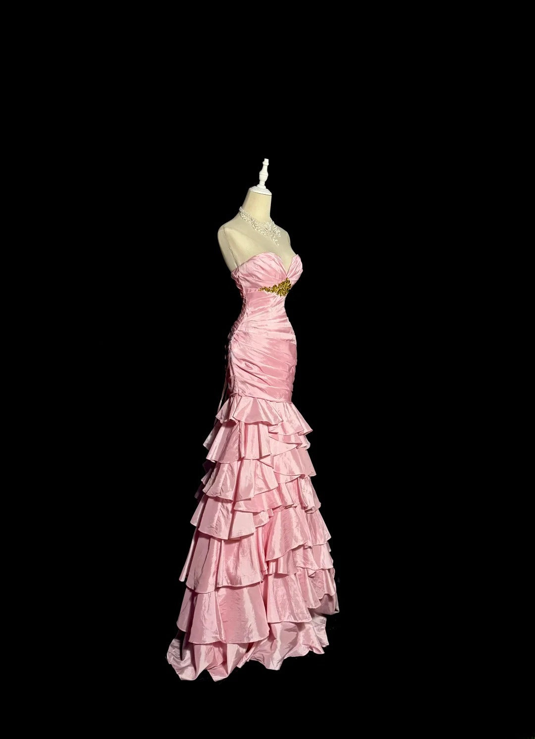 Longues Robes de Bal Vintage des Années 80 Rose Sirène Cœur Taffetas Robe de Soirée Formelle Robe de Remise des Diplômes MP370