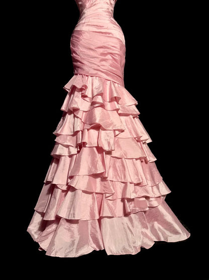 Longues Robes de Bal Vintage des Années 80 Rose Sirène Cœur Taffetas Robe de Soirée Formelle Robe de Remise des Diplômes MP370