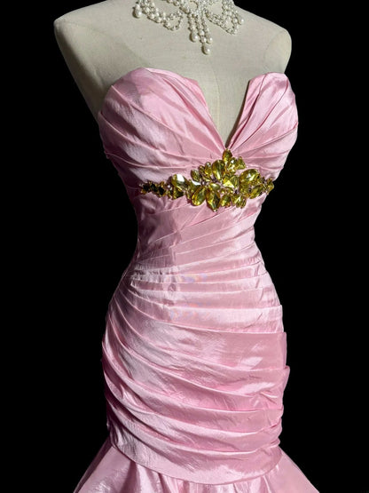 Longues Robes de Bal Vintage des Années 80 Rose Sirène Cœur Taffetas Robe de Soirée Formelle Robe de Remise des Diplômes MP370