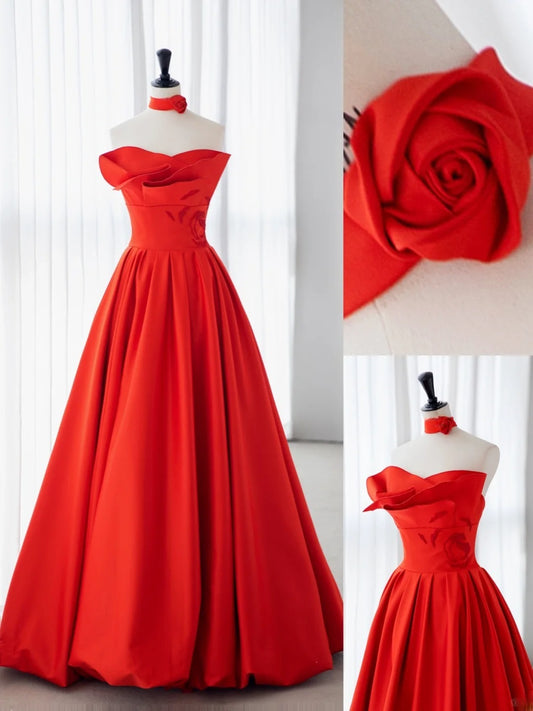 Red Gala Prom Dresses Inspiration A-Line Strapless Beads Formal Dress MP238