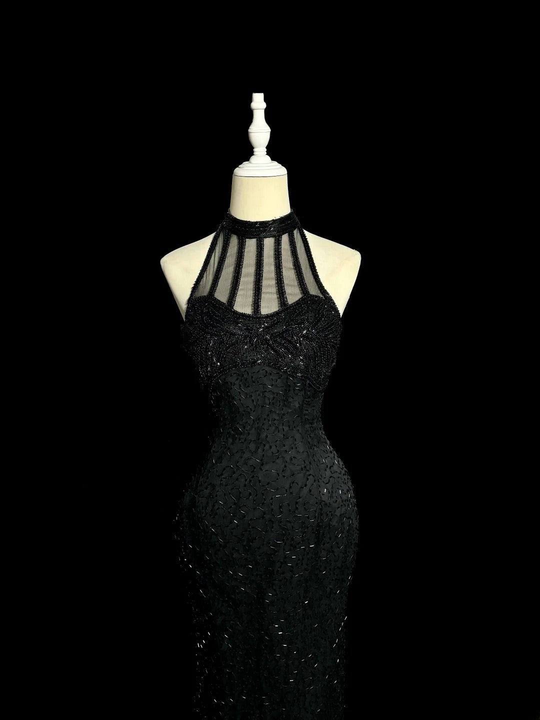Robes de bal vintage longues années 80, robe de soirée sirène noire à col montant, robe de gala MP372