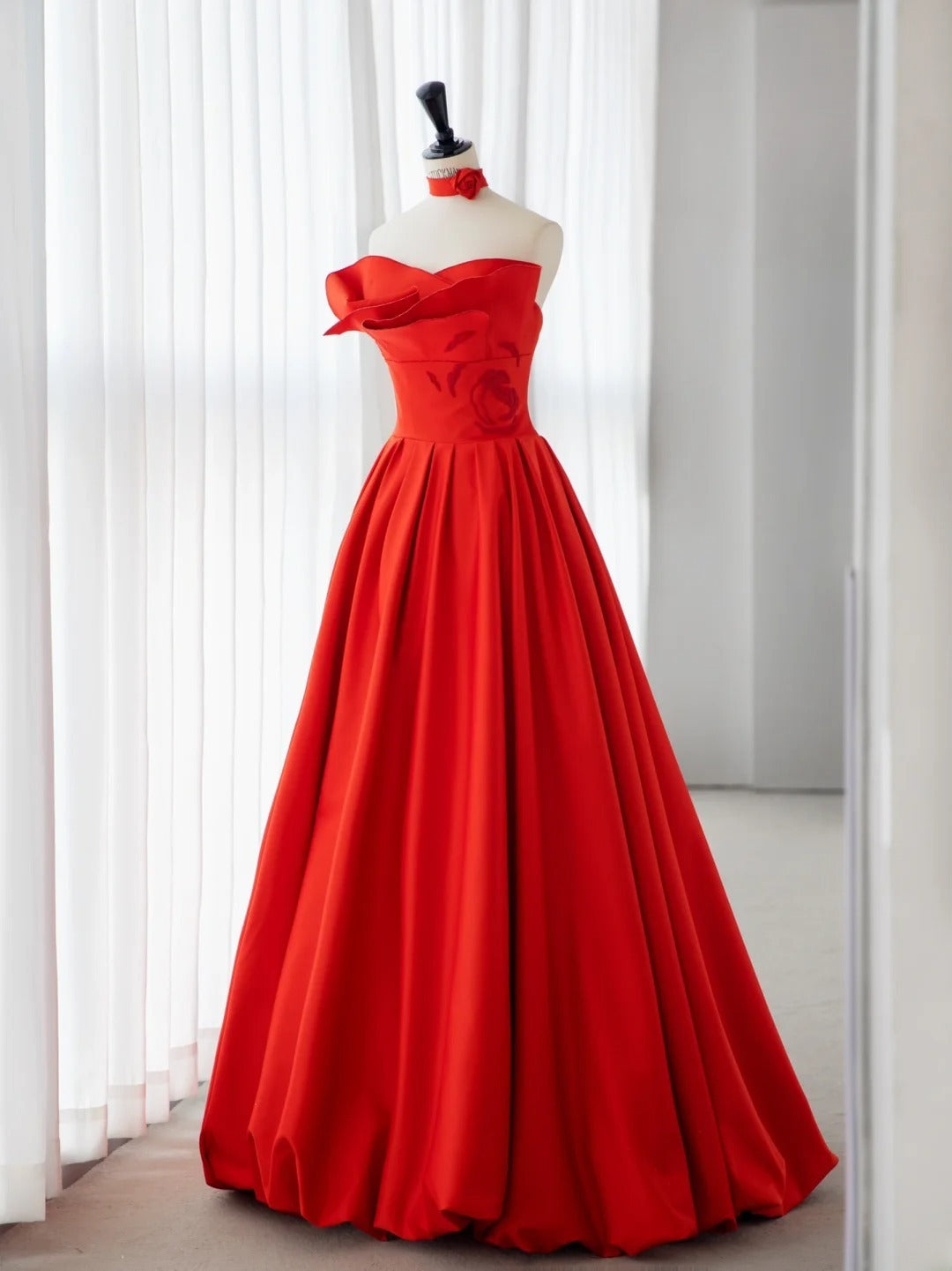 Red Gala Prom Dresses Inspiration A-Line Strapless Beads Formal Dress MP238
