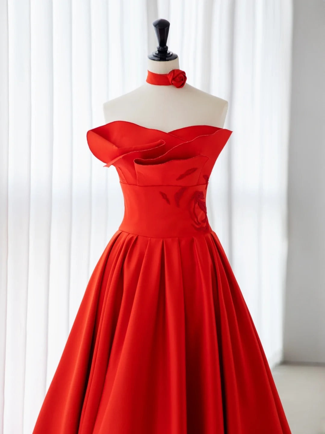 Red Gala Prom Dresses Inspiration A-Line Strapless Beads Formal Dress MP238