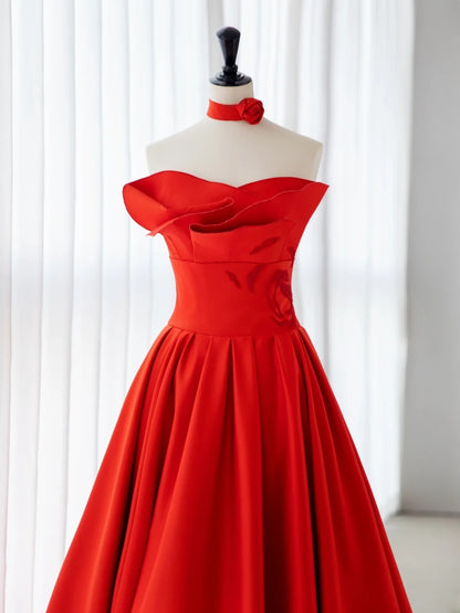 Red Gala Prom Dresses Inspiration A-Line Strapless Beads Formal Dress MP238