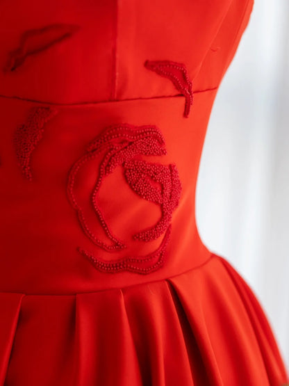 Red Gala Prom Dresses Inspiration A-Line Strapless Beads Formal Dress MP238