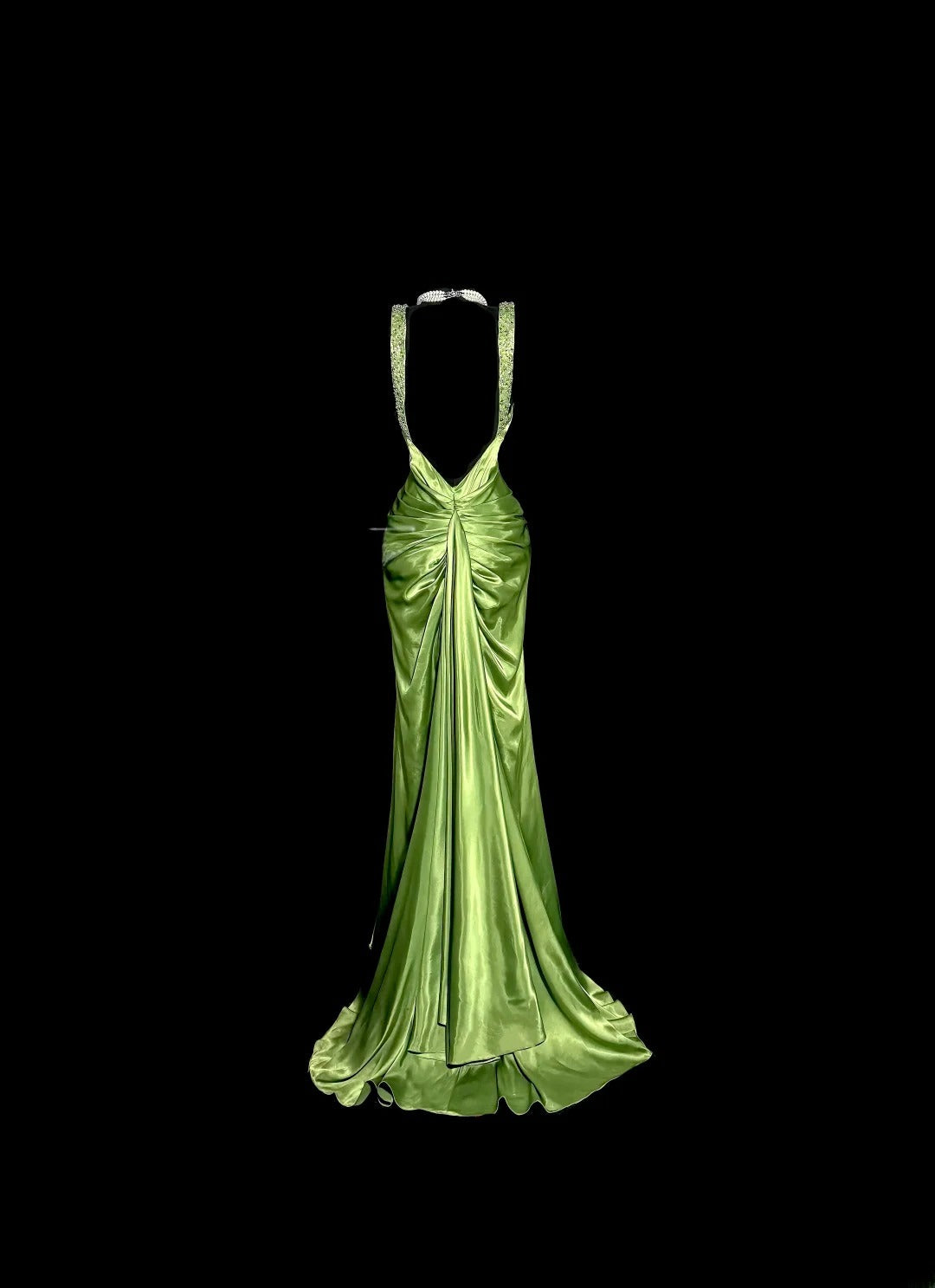 Longues robes de bal vintage années 50, sirène verte, col en V avec perles, robe de soirée en satin, robe de remise de diplôme MP373
