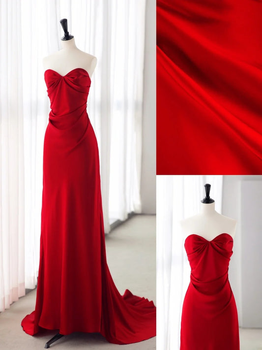 Red Prom Dresses Inspiration Sheath Strapless Satin Formal Dress MP237