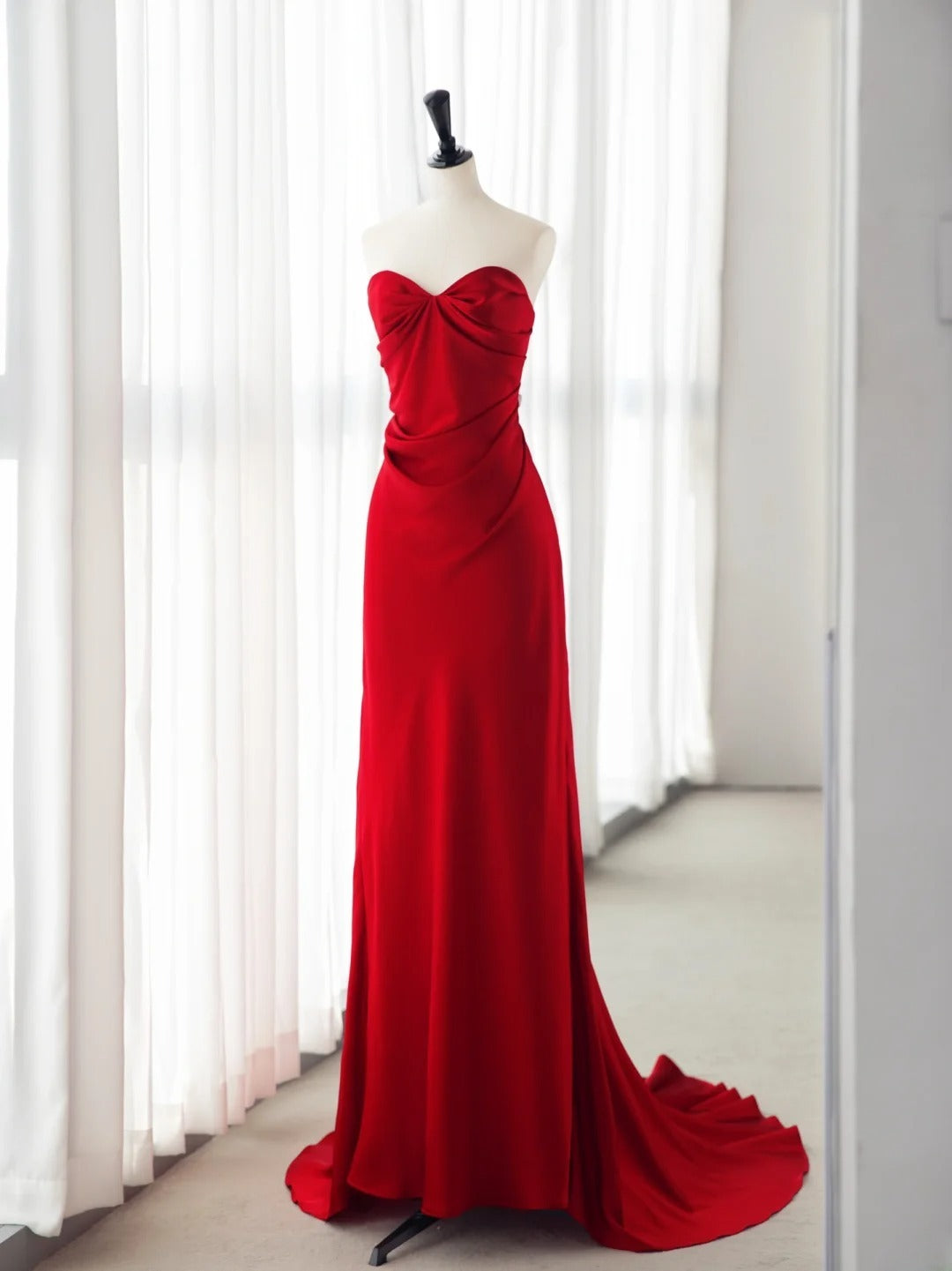 Red Prom Dresses Inspiration Sheath Strapless Satin Formal Dress MP237