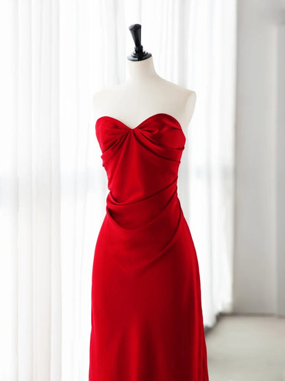 Red Prom Dresses Inspiration Sheath Strapless Satin Formal Dress MP237