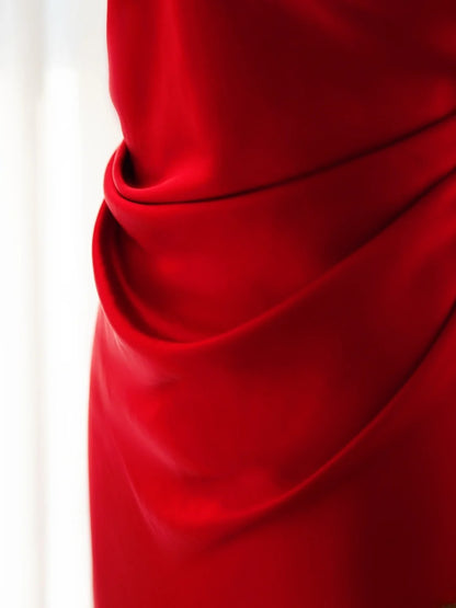 Red Prom Dresses Inspiration Sheath Strapless Satin Formal Dress MP237