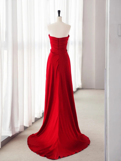 Red Prom Dresses Inspiration Sheath Strapless Satin Formal Dress MP237