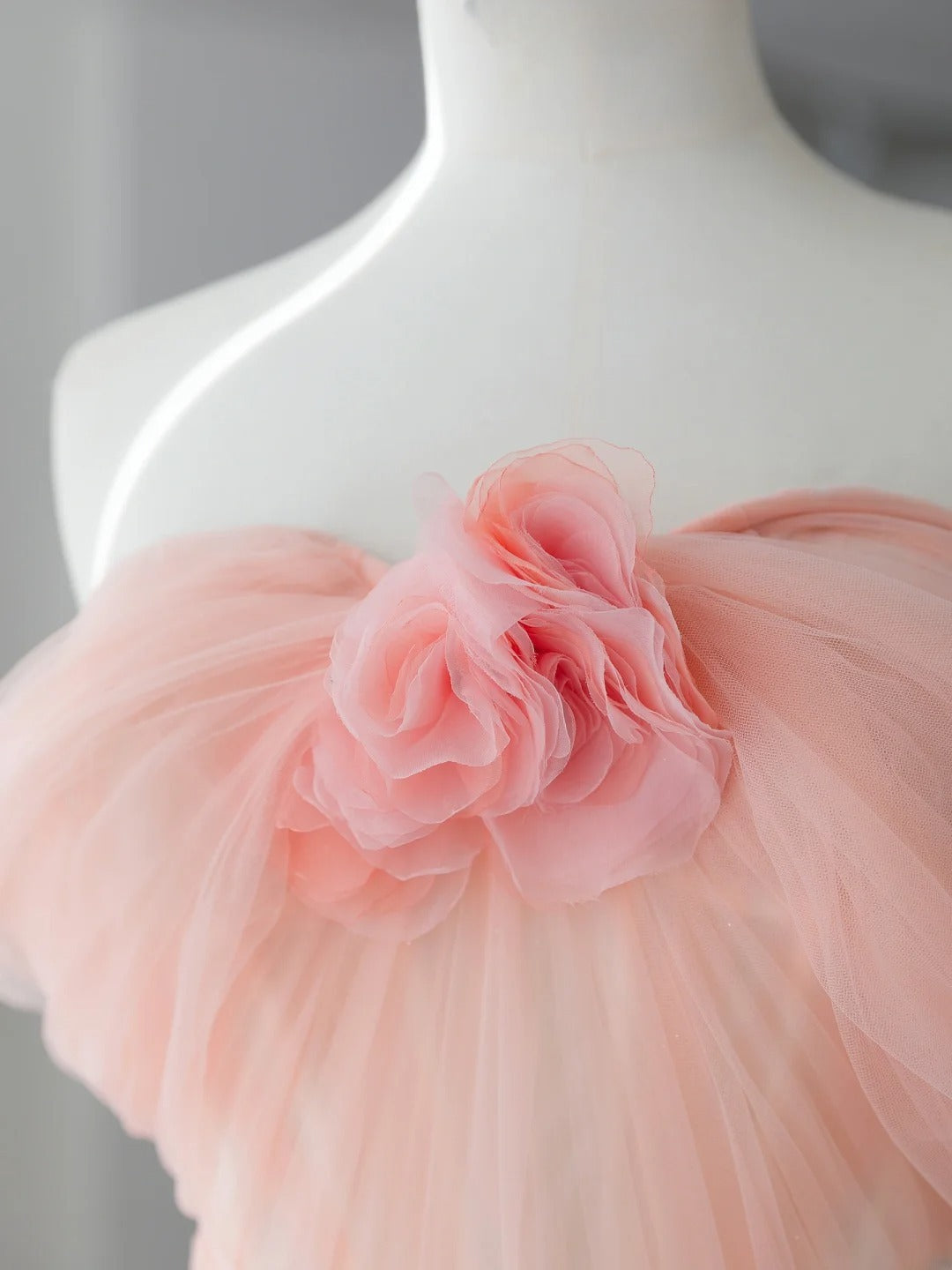 Long Prom Dresses Aesthetic A-Line Strapless Pale Pink Floral Formal Dress MP240